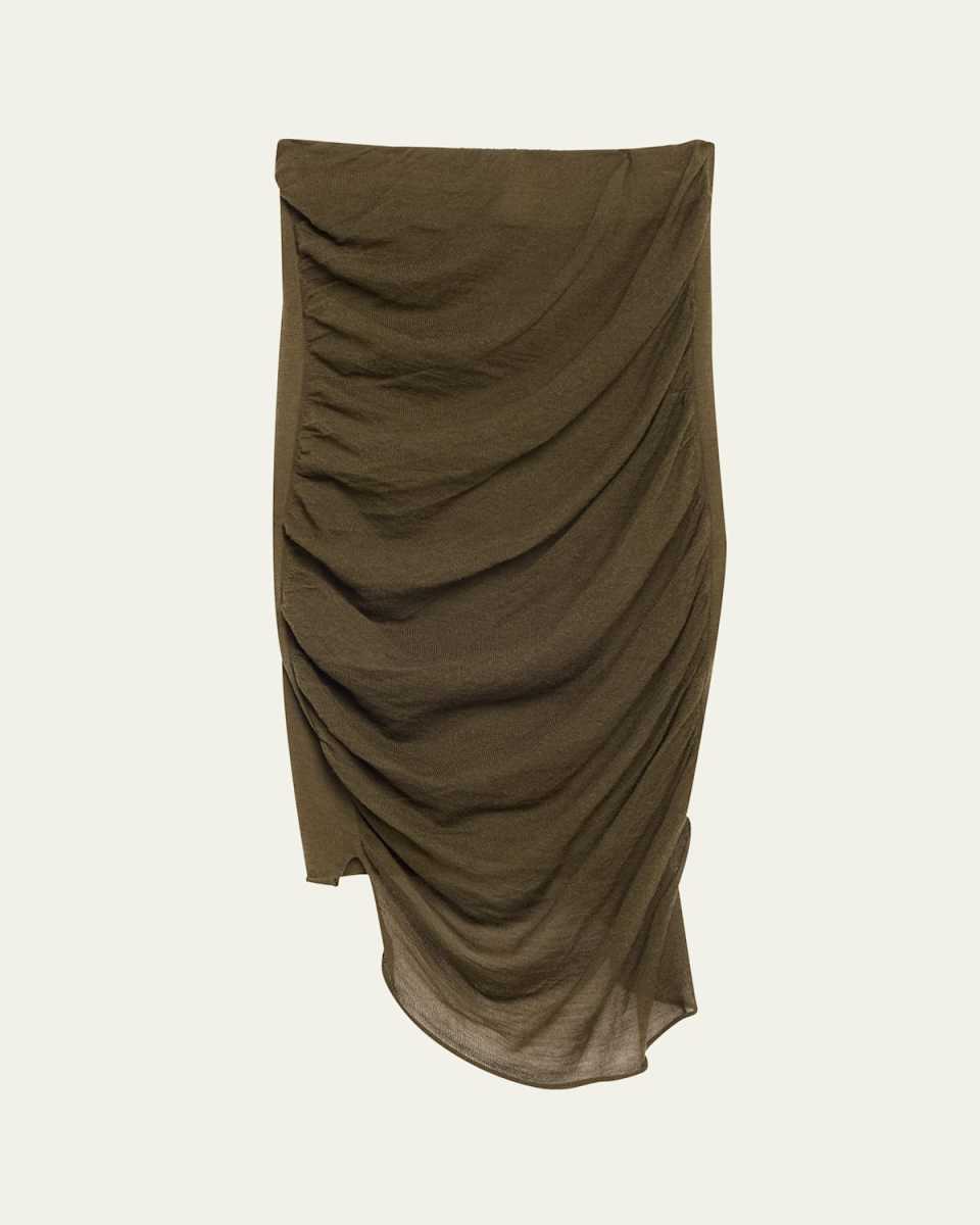 Ambiguous Ruched Midi Wool Skirt